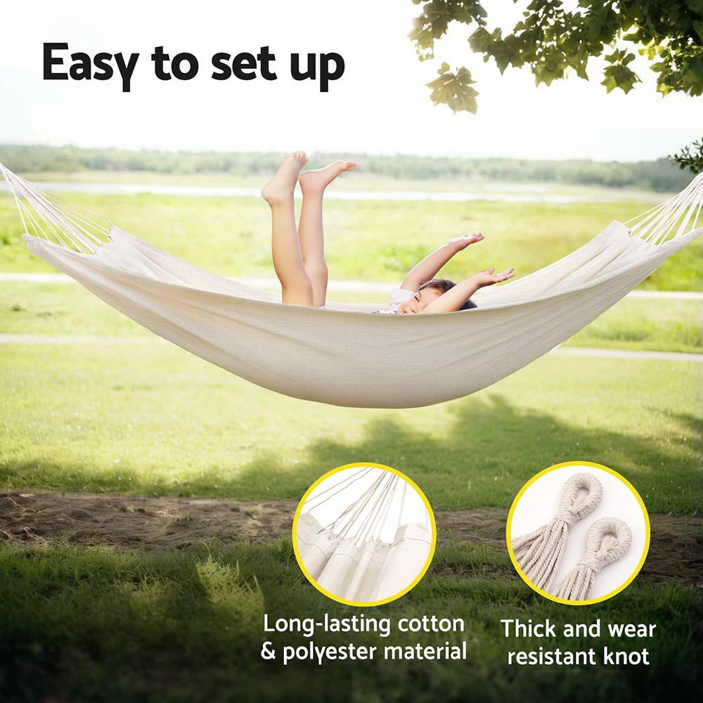 Gardeon Hammock Bed w/ Travel Bag Outdoor Lounge Chair Cream-Home & Garden > Hammocks > Hammocks & Accessories-PEROZ Accessories