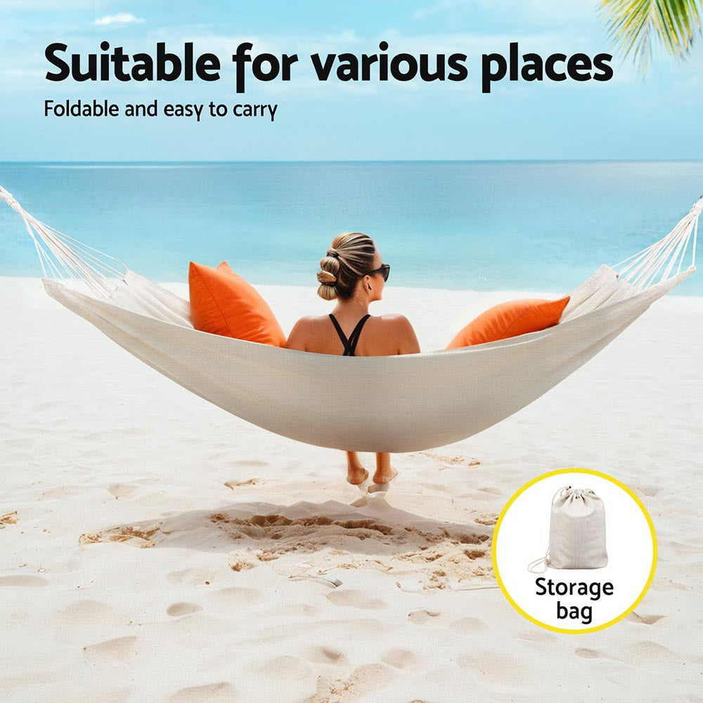 Gardeon Hammock Bed w/ Travel Bag Outdoor Lounge Chair Cream-Home & Garden > Hammocks > Hammocks & Accessories-PEROZ Accessories