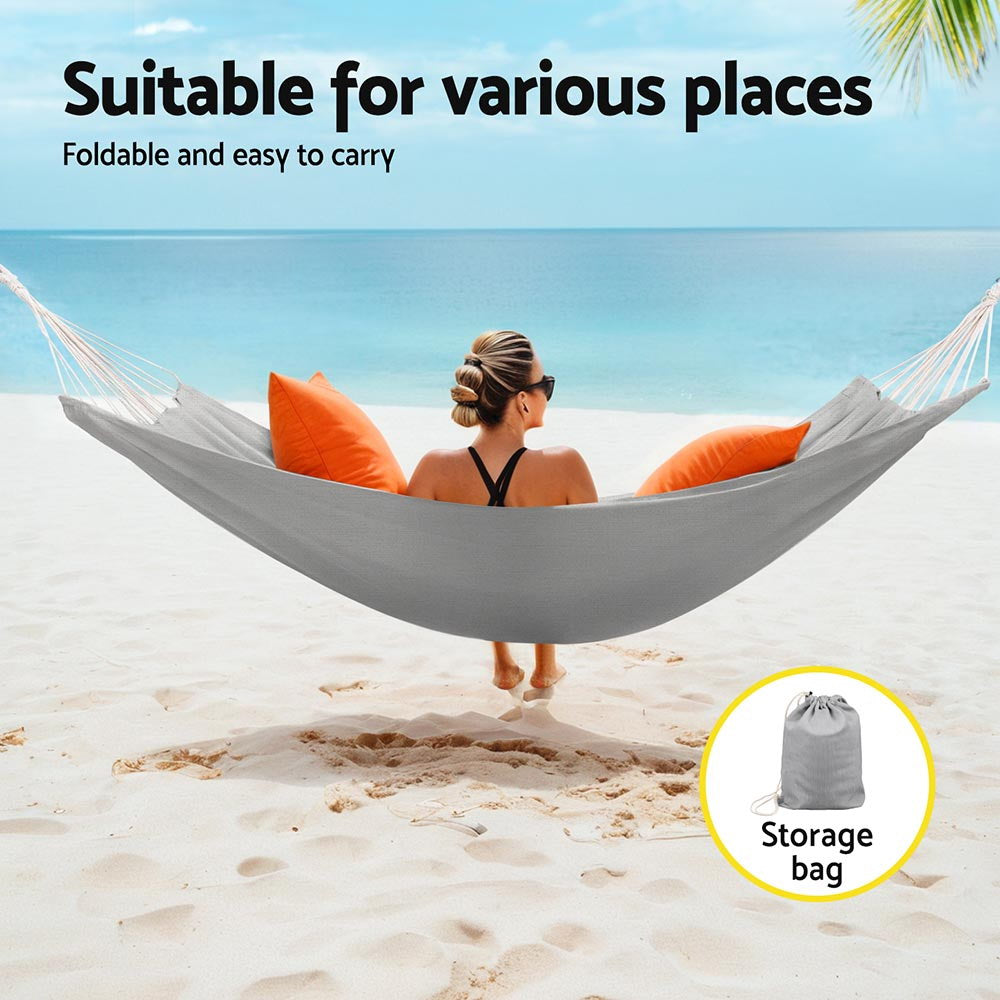 Gardeon Hammock Bed w/ Travel Bag Outdoor Lounge Chair Grey-Home & Garden > Hammocks > Hammocks & Accessories-PEROZ Accessories
