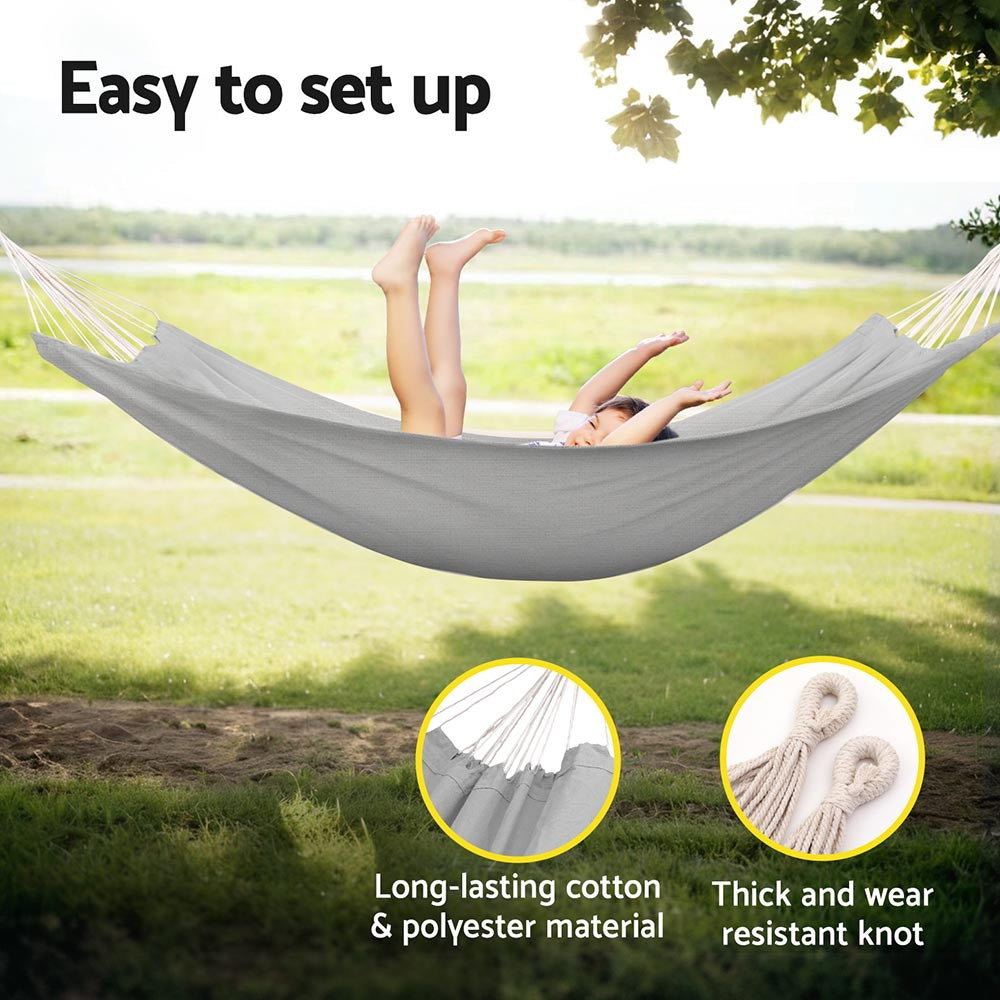 Gardeon Hammock Bed w/ Travel Bag Outdoor Lounge Chair Grey-Home & Garden > Hammocks > Hammocks & Accessories-PEROZ Accessories