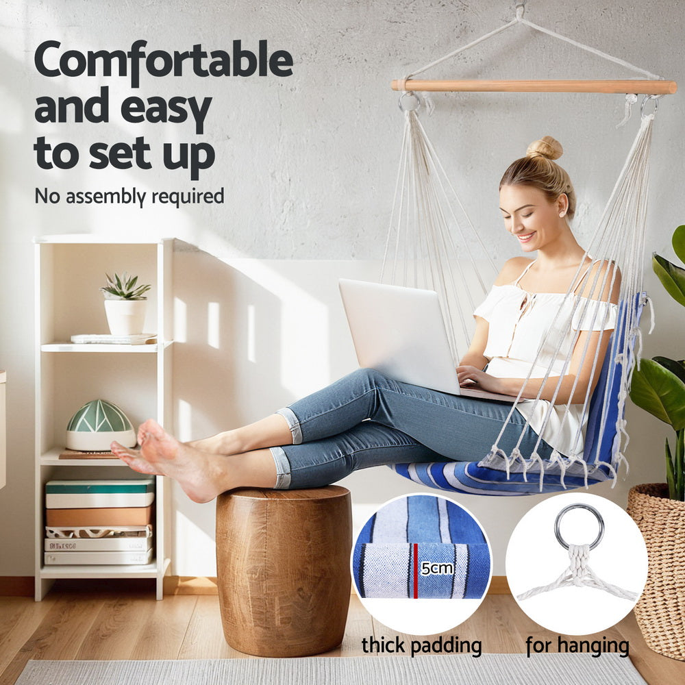 Gardeon Hammock Chair Swing Camping Blue-Home & Garden > Hammocks > Hammocks & Accessories-PEROZ Accessories