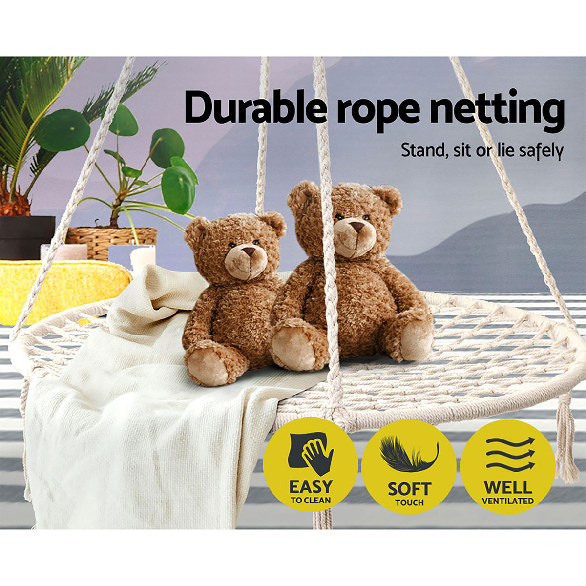 Gardeon Hammock Chair Outdoor Tree Swing Nest Web Hanging Seat 100cm-Hammock-PEROZ Accessories
