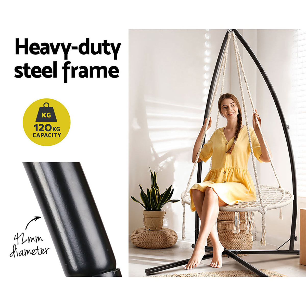 Gardeon Hammock Chair Nest Web Outdoor Swing with Steel Stand 100cm-Hammock-PEROZ Accessories