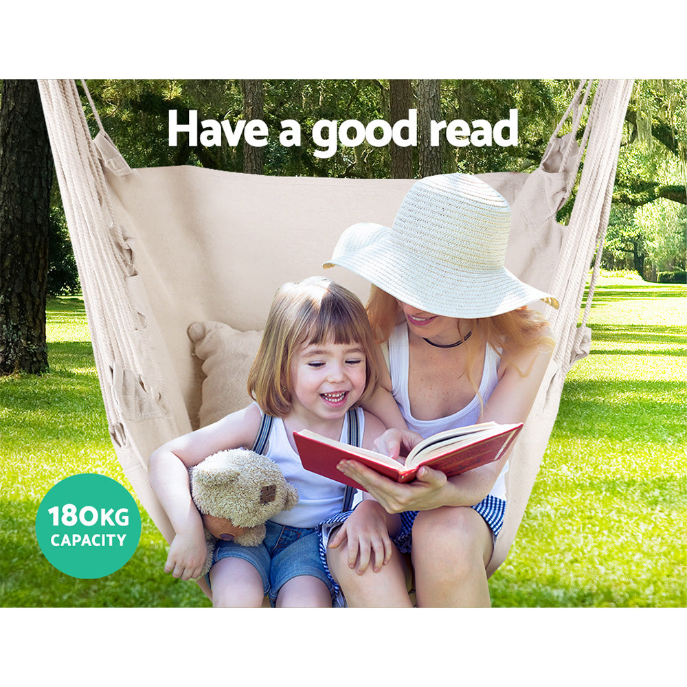 Gardeon Hammock Chair Outdoor Camping Hanging Hammocks Cushion Pillow Cream-Hammock-PEROZ Accessories