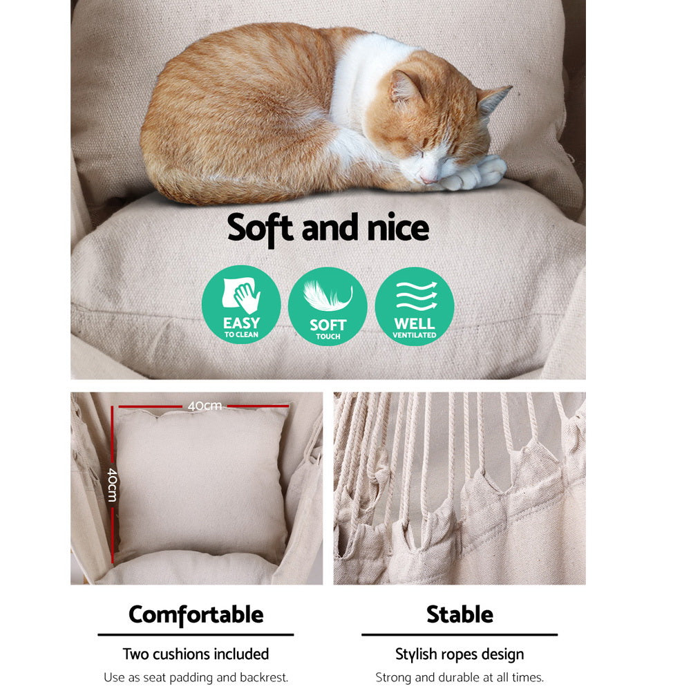 Gardeon Hammock Chair Outdoor Camping Hanging Hammocks Cushion Pillow Cream-Hammock-PEROZ Accessories