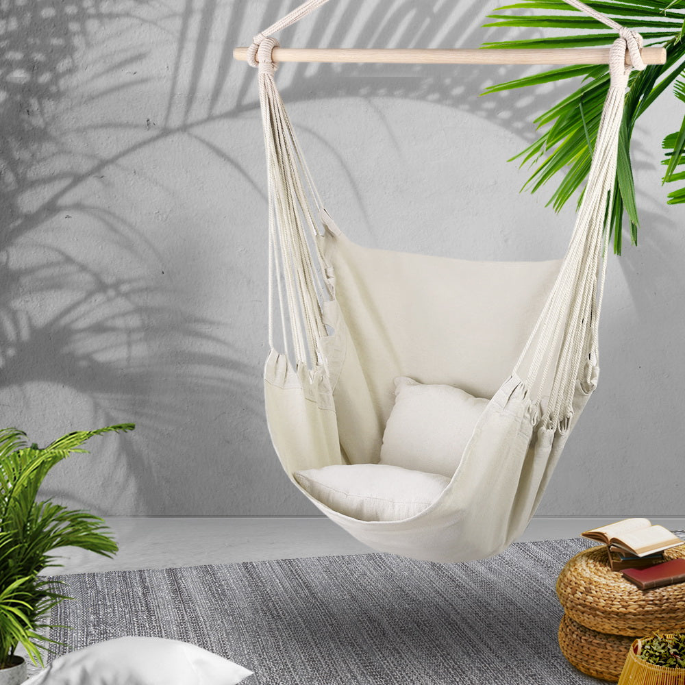 Gardeon Hammock Chair Outdoor Camping Hanging Hammocks Cushion Pillow Cream-Hammock-PEROZ Accessories