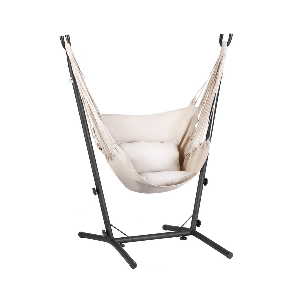 Gardeon Hammock Chair Outdoor Camping Hanging with Stand Cream-Home & Garden > Hammocks-PEROZ Accessories