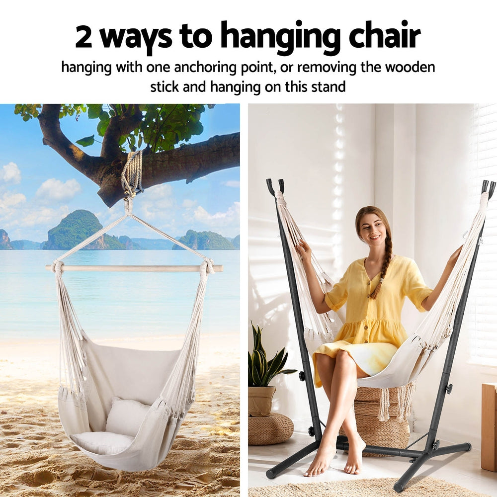 Gardeon Hammock Chair Outdoor Camping Hanging with Stand Cream-Home & Garden > Hammocks-PEROZ Accessories