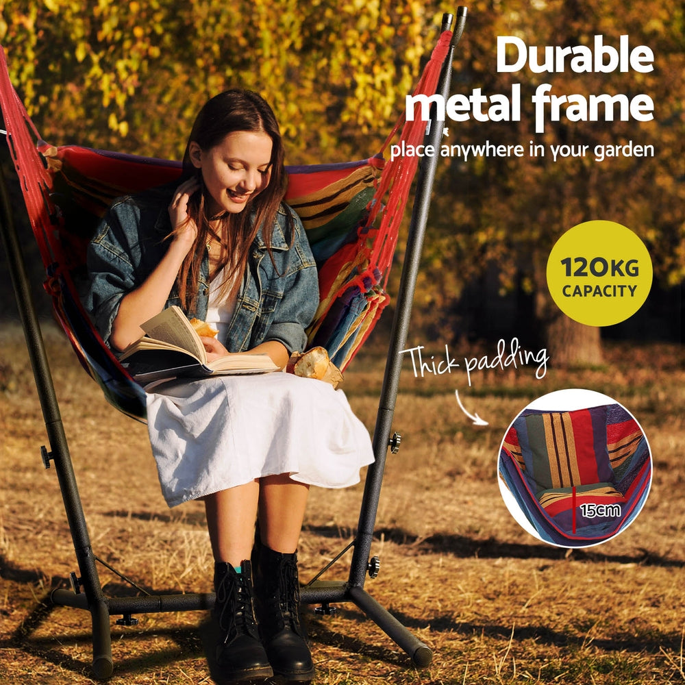 Gardeon Hammock Chair Outdoor Camping Hanging with Stand Rainbow-Home & Garden > Hammocks-PEROZ Accessories