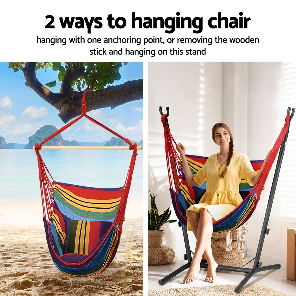 Gardeon Hammock Chair Outdoor Camping Hanging with Stand Rainbow-Home & Garden > Hammocks-PEROZ Accessories