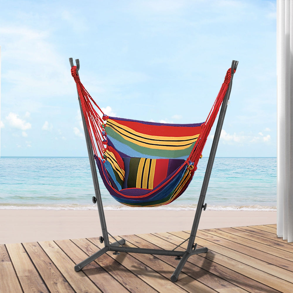 Gardeon Hammock Chair Outdoor Camping Hanging with Stand Rainbow-Home & Garden > Hammocks-PEROZ Accessories