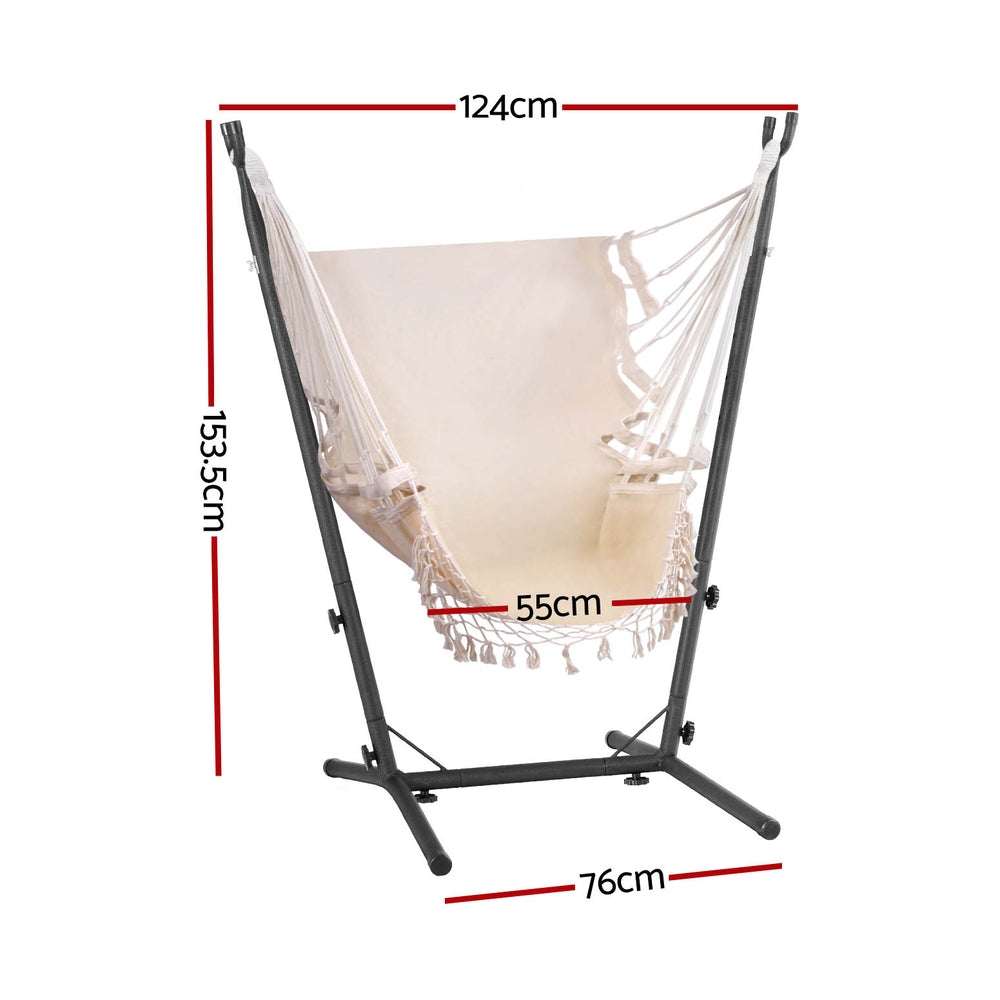 Gardeon Hammock Chair Outdoor Camping Hanging with Stand Cream-Home & Garden > Hammocks-PEROZ Accessories