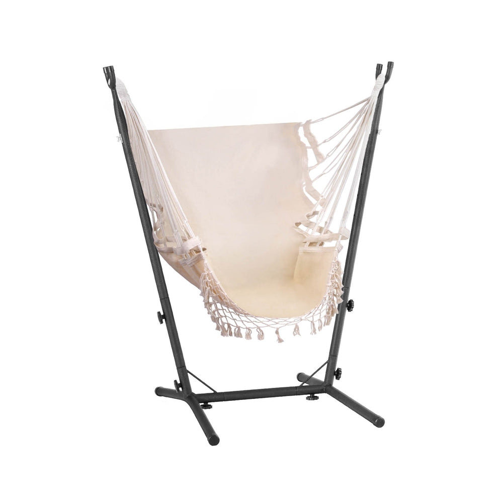 Gardeon Hammock Chair Outdoor Camping Hanging with Stand Cream-Home & Garden > Hammocks-PEROZ Accessories