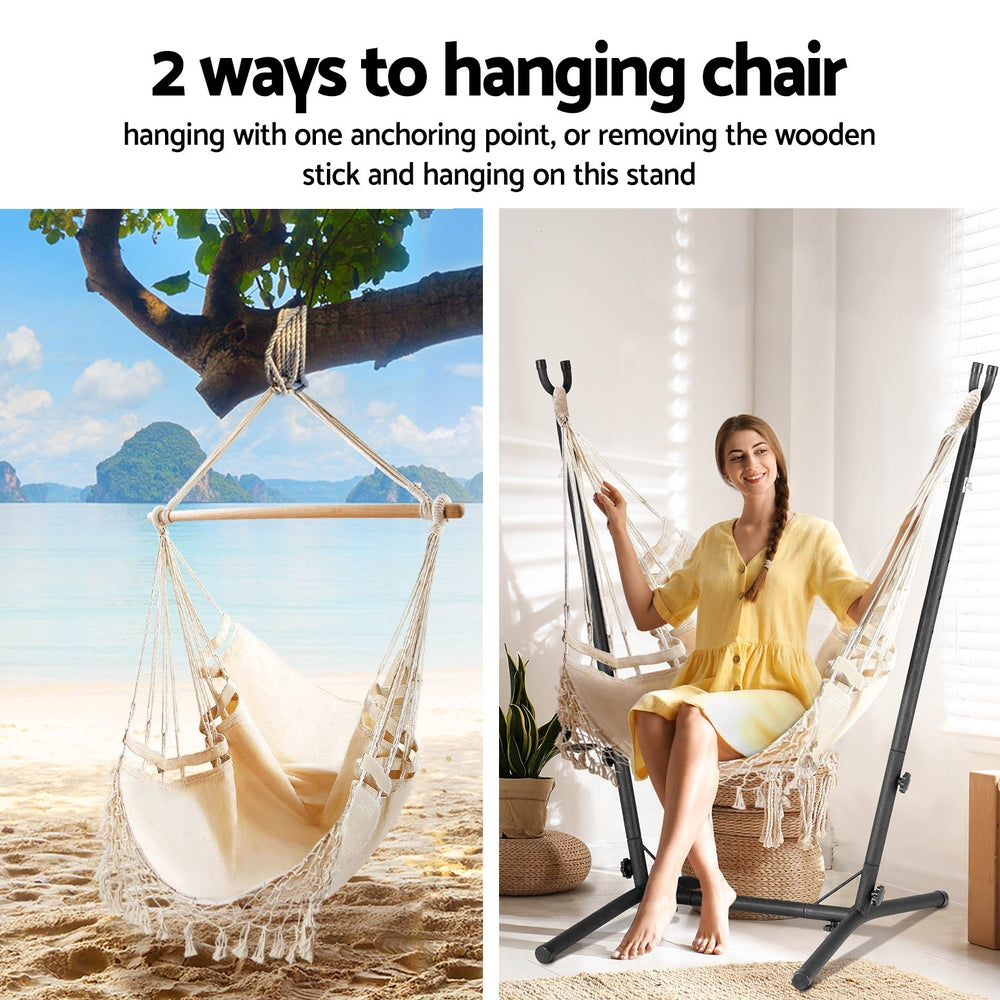 Gardeon Hammock Chair Outdoor Camping Hanging with Stand Cream-Home & Garden > Hammocks-PEROZ Accessories