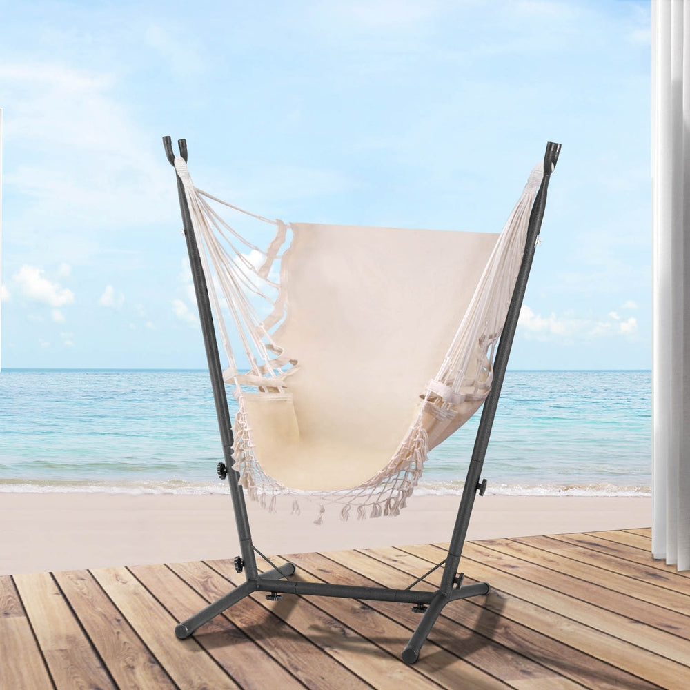 Gardeon Hammock Chair Outdoor Camping Hanging with Stand Cream-Home & Garden > Hammocks-PEROZ Accessories
