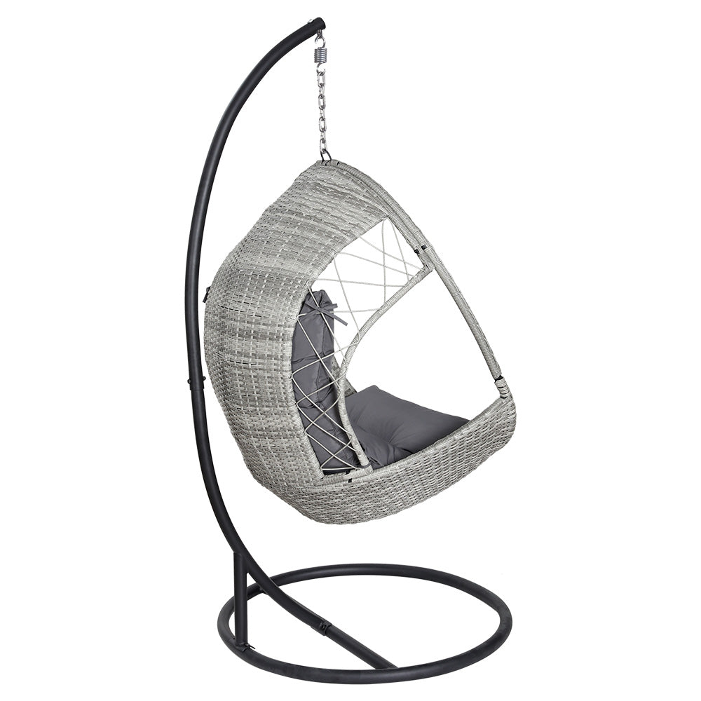 Gardeon Outdoor Egg Swing Chair Wicker Furniture Pod Stand Armrest Light Grey-Swing Chairs-PEROZ Accessories