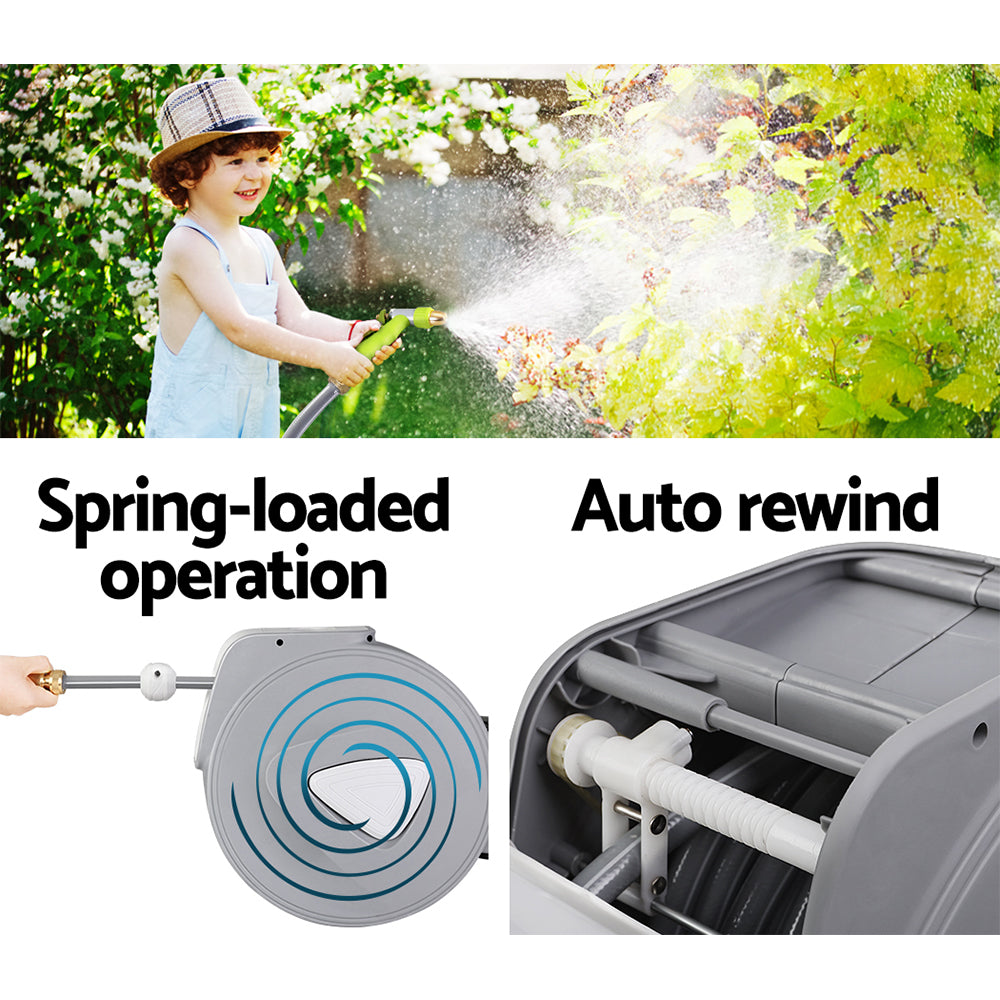 Water Hose Reel 20M Retractable Auto Rewind Garden Brass Spray Gun-Home & Garden > Garden Tools > Garden Hoses-PEROZ Accessories