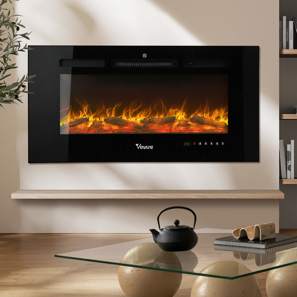 Vevare Electric Fireplace Heater Wall Mounted 3D Flame Effect 2000W-Electric Fireplace Heaters-PEROZ Accessories