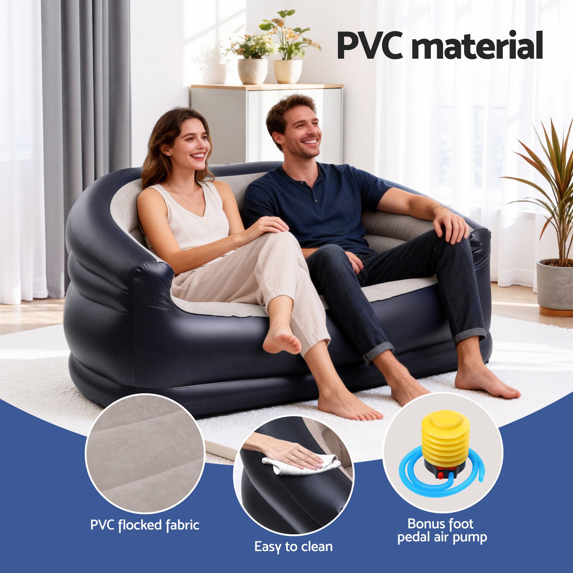 Gardeon Outdoor Air Sofa Inflatable Couch Two-Seater Lounge Chair with Pump Blow Up Couches for Camping-Furniture > Outdoor > Outdoor Sofas & Lounge Sets-PEROZ Accessories