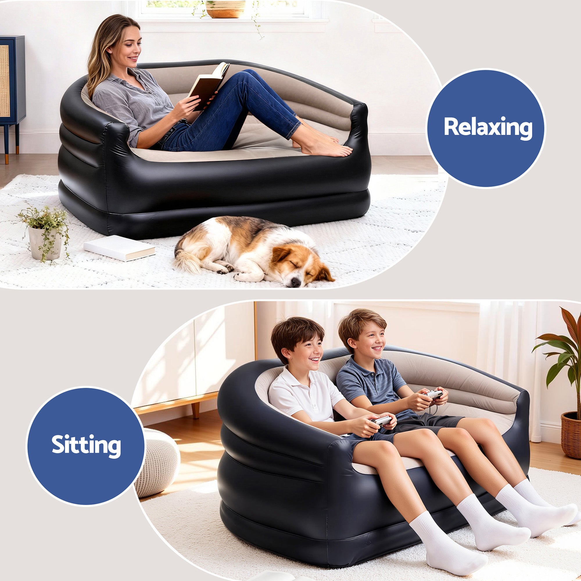 Gardeon Outdoor Air Sofa Inflatable Couch Two-Seater Lounge Chair with Pump Blow Up Couches for Camping-Furniture > Outdoor > Outdoor Sofas & Lounge Sets-PEROZ Accessories