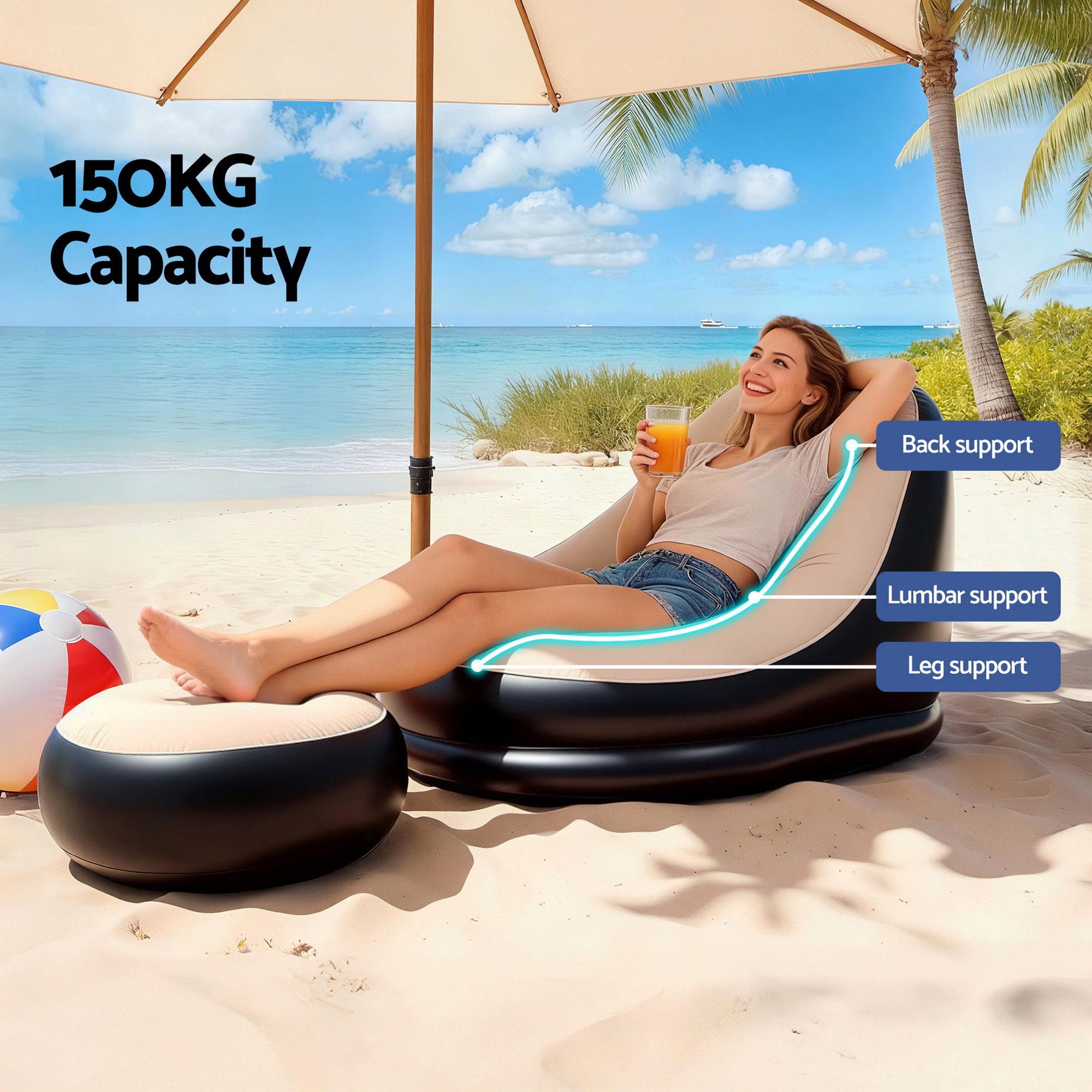 Gardeon Inflatable Chair with Ottoman Air Sofa Blow Up Air Chair for Camping with Pump-Furniture > Outdoor > Outdoor Sofas & Lounge Sets-PEROZ Accessories