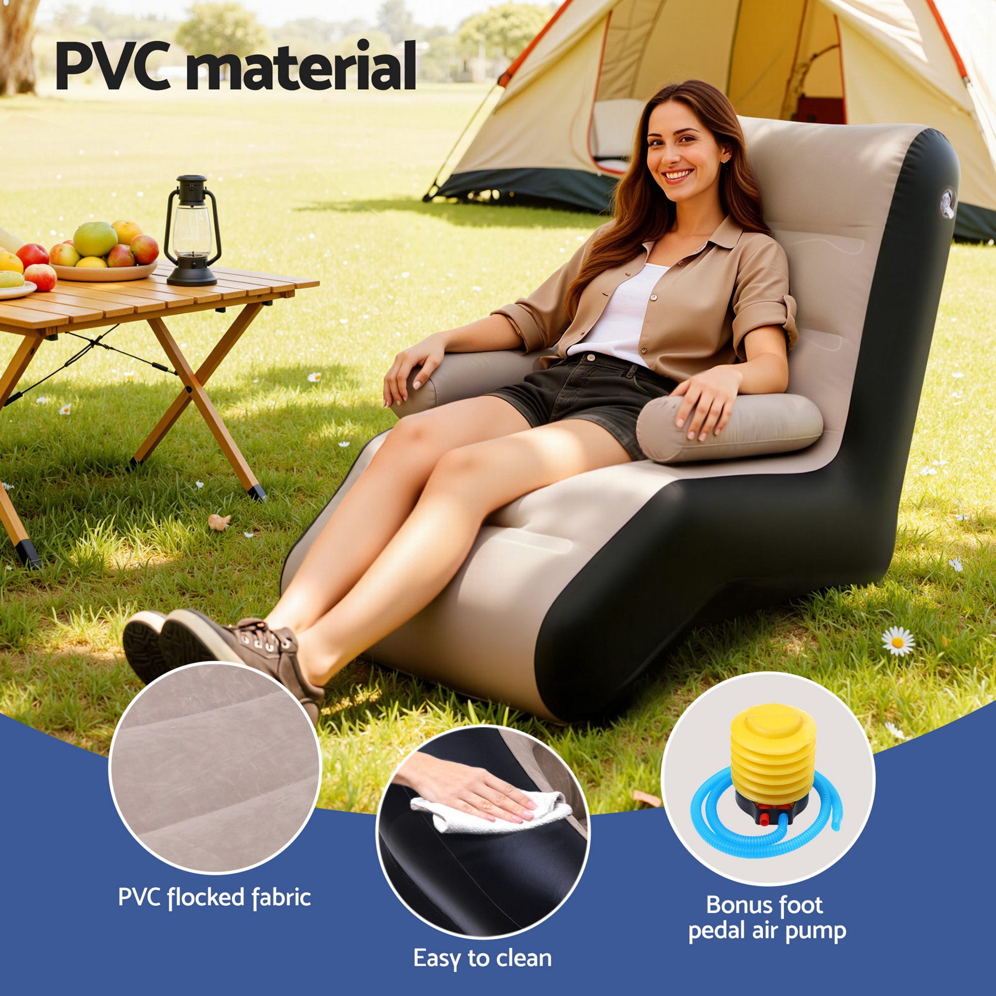 Gardeon Inflatable Chair Sun Lounger Blow Up Folding Air Chairs Sofa for Camping with Pump-Furniture > Outdoor > Outdoor Sofas & Lounge Sets-PEROZ Accessories