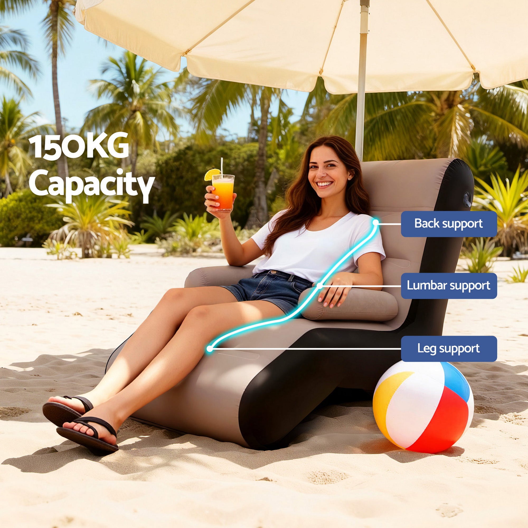 Gardeon Inflatable Chair Sun Lounger Blow Up Folding Air Chairs Sofa for Camping with Pump-Furniture > Outdoor > Outdoor Sofas & Lounge Sets-PEROZ Accessories