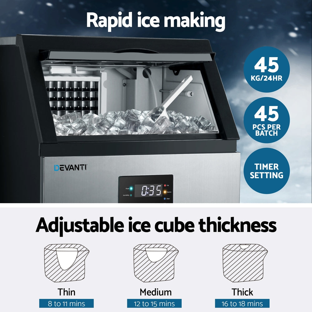 Devanti 45kg Ice Maker Commercial Machine-Appliances > Kitchen Appliances > Ice Makers-PEROZ Accessories