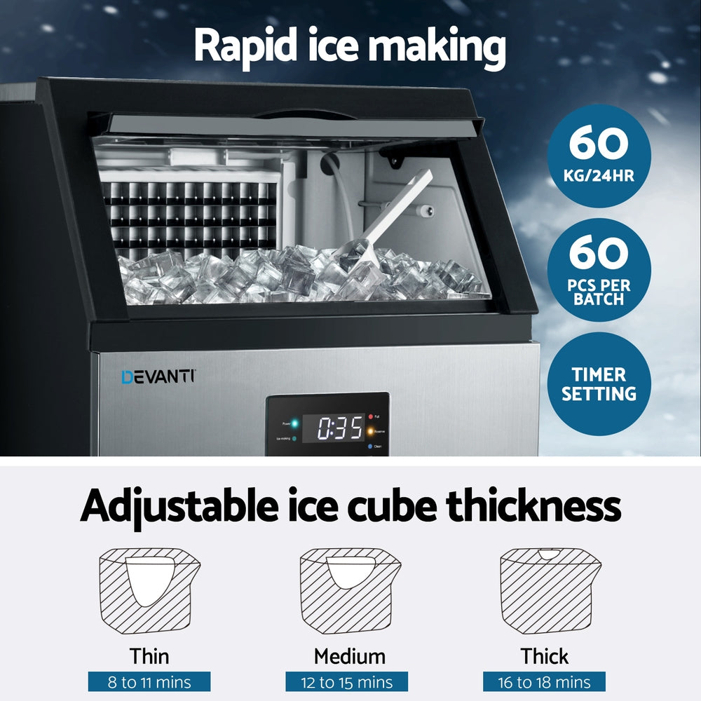 Devanti 60kg Ice Maker Commercial Machine-Appliances > Kitchen Appliances > Ice Makers-PEROZ Accessories
