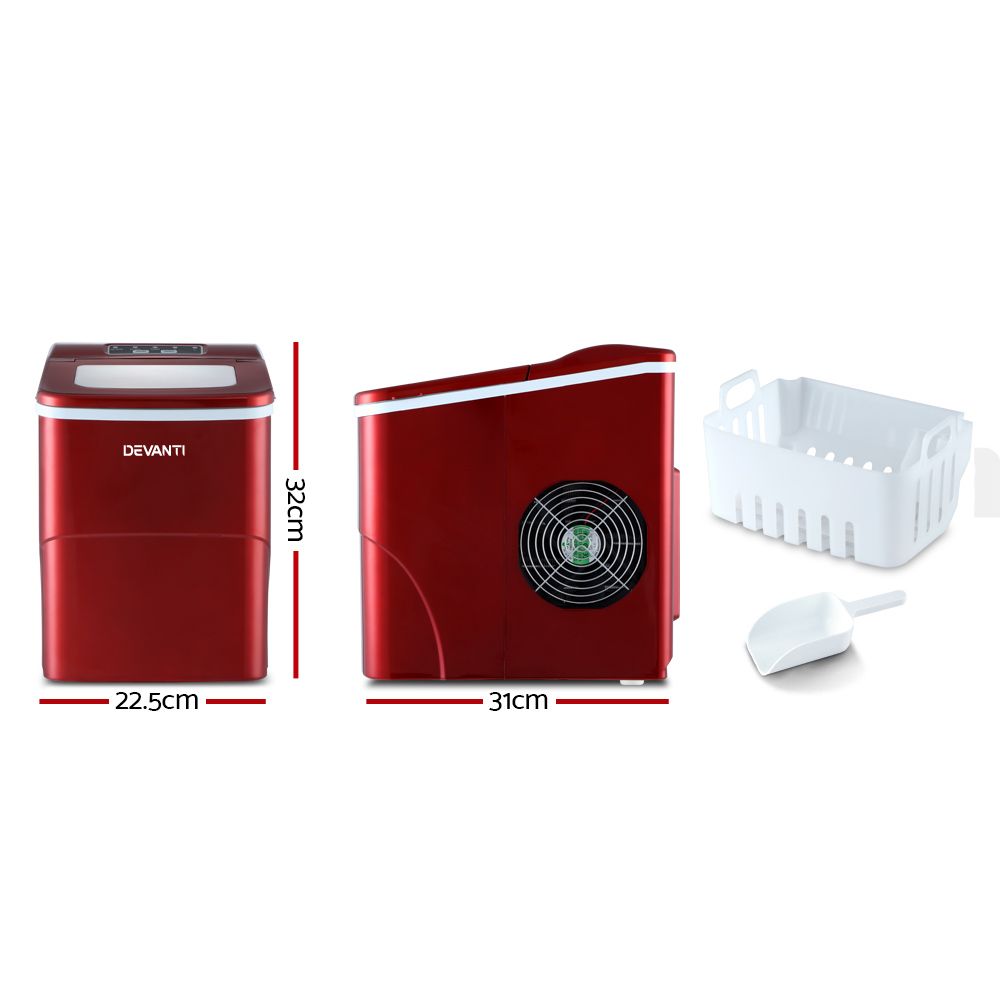 Devanti 12kg Ice Maker Machine Red-Ice Makers-PEROZ Accessories