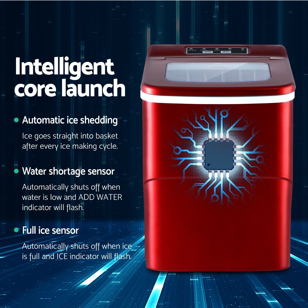 Devanti 12kg Ice Maker Machine Red-Ice Makers-PEROZ Accessories