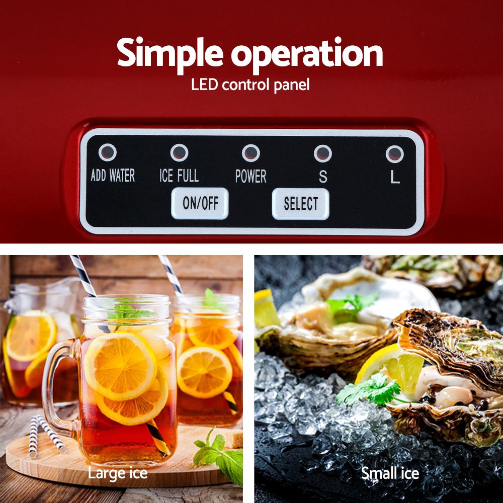 Devanti 12kg Ice Maker Machine Red-Ice Makers-PEROZ Accessories