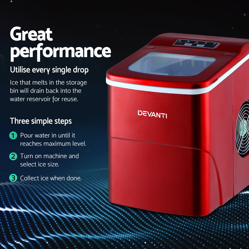 Devanti 12kg Ice Maker Machine Red-Ice Makers-PEROZ Accessories