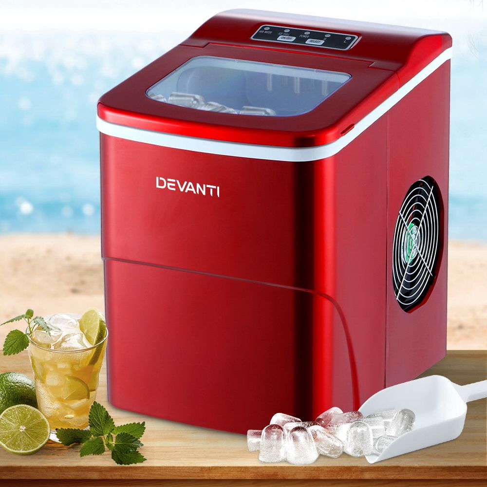 Devanti 12kg Ice Maker Machine Red-Ice Makers-PEROZ Accessories