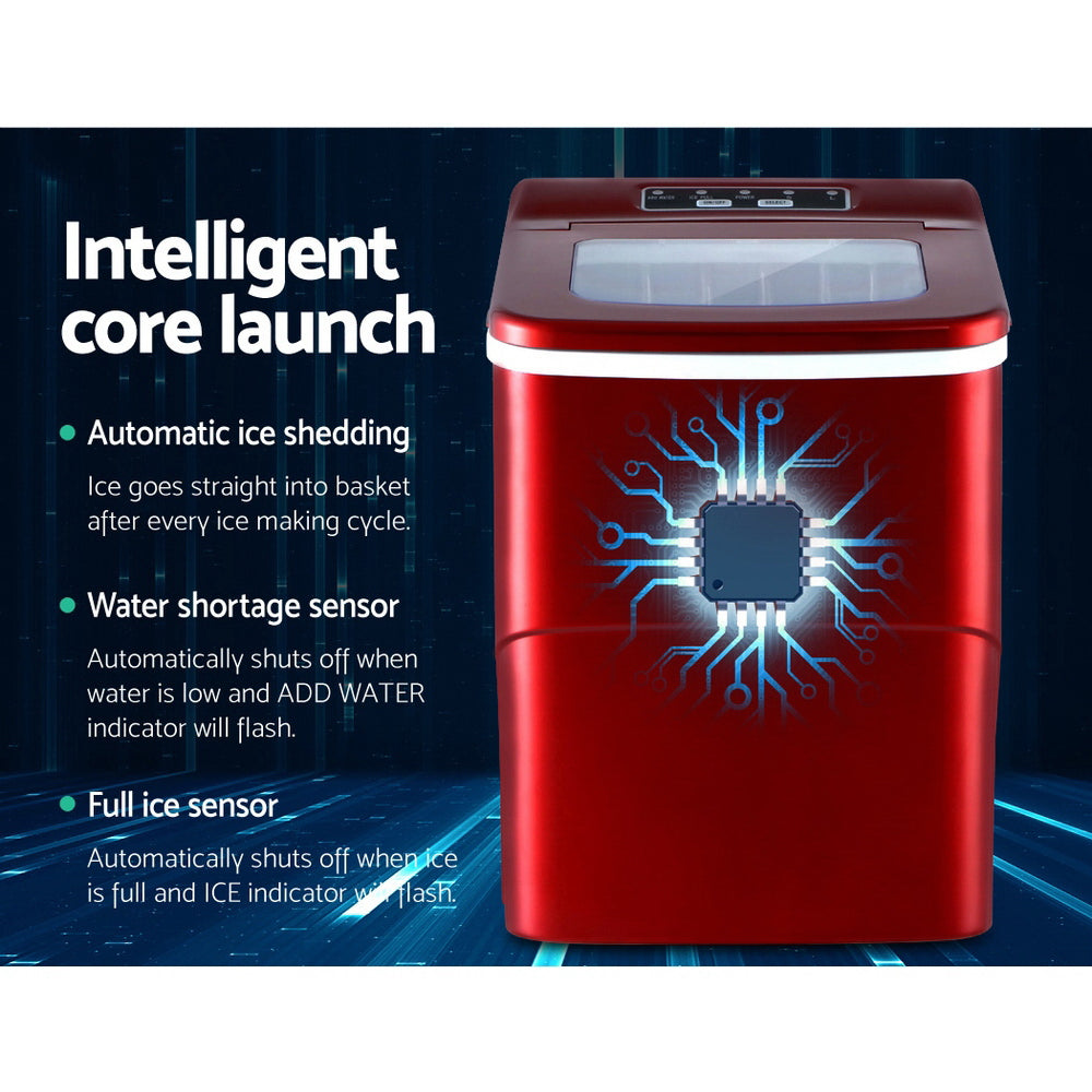 DEVANTi Portable Ice Cube Maker Machine 2L Home Bar Benchtop Easy Quick Red-Ice Makers-PEROZ Accessories