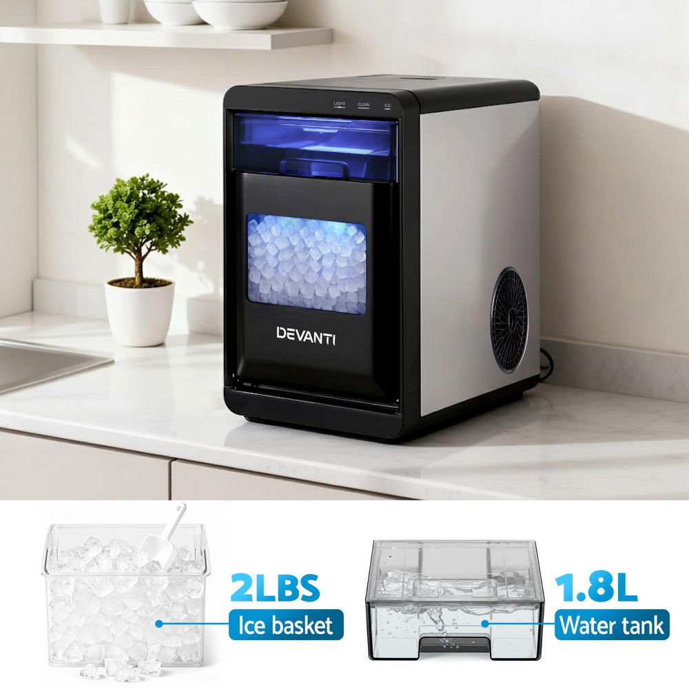 Devanti Ice Maker Machine 20kg Chewable Nugget Ice Countertop w/Self Cleaning-Appliances > Kitchen Appliances > Ice Makers-PEROZ Accessories