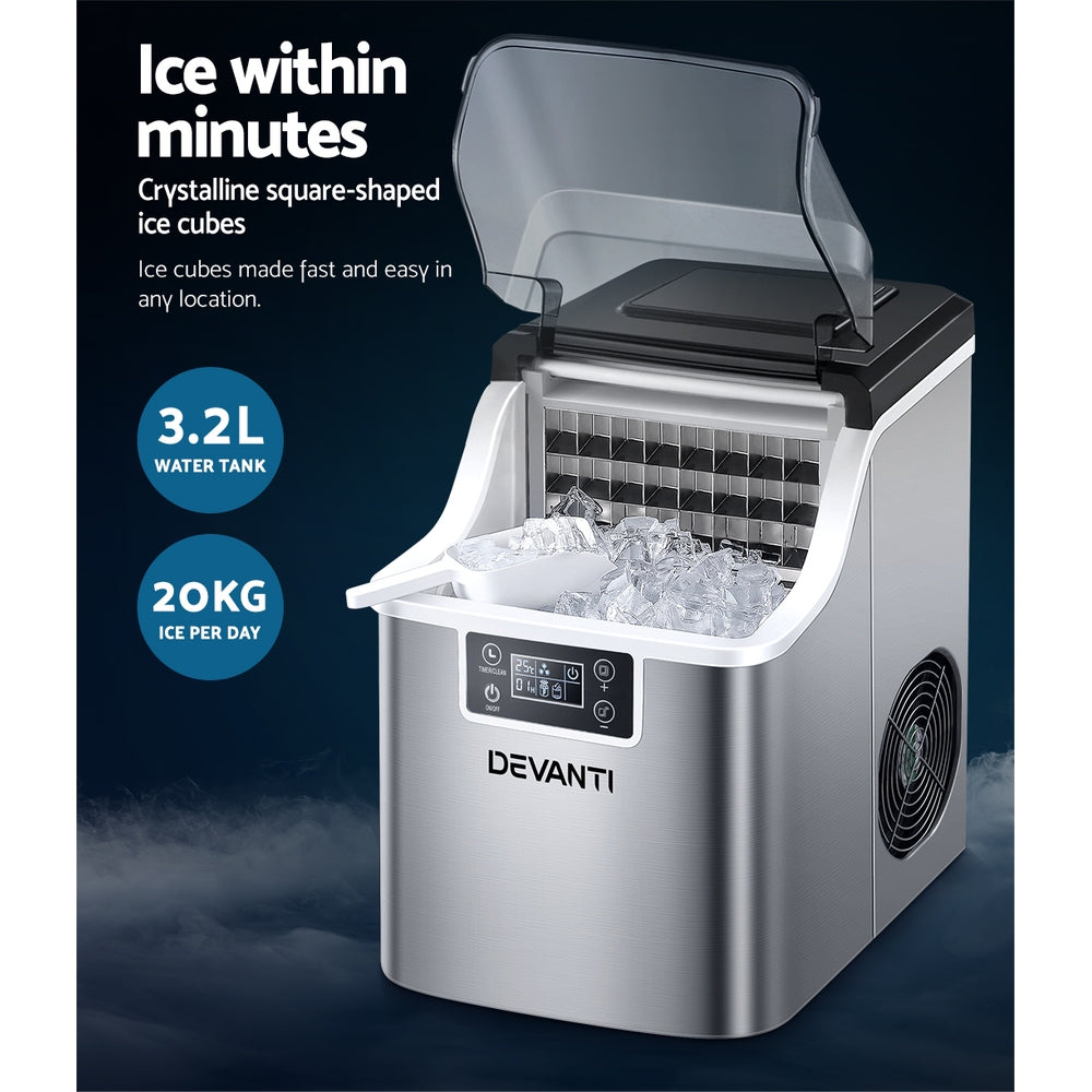 Devanti Ice Maker Machine Commercial Portable Ice Cube Tray Countertop 3.2L-Ice Makers-PEROZ Accessories