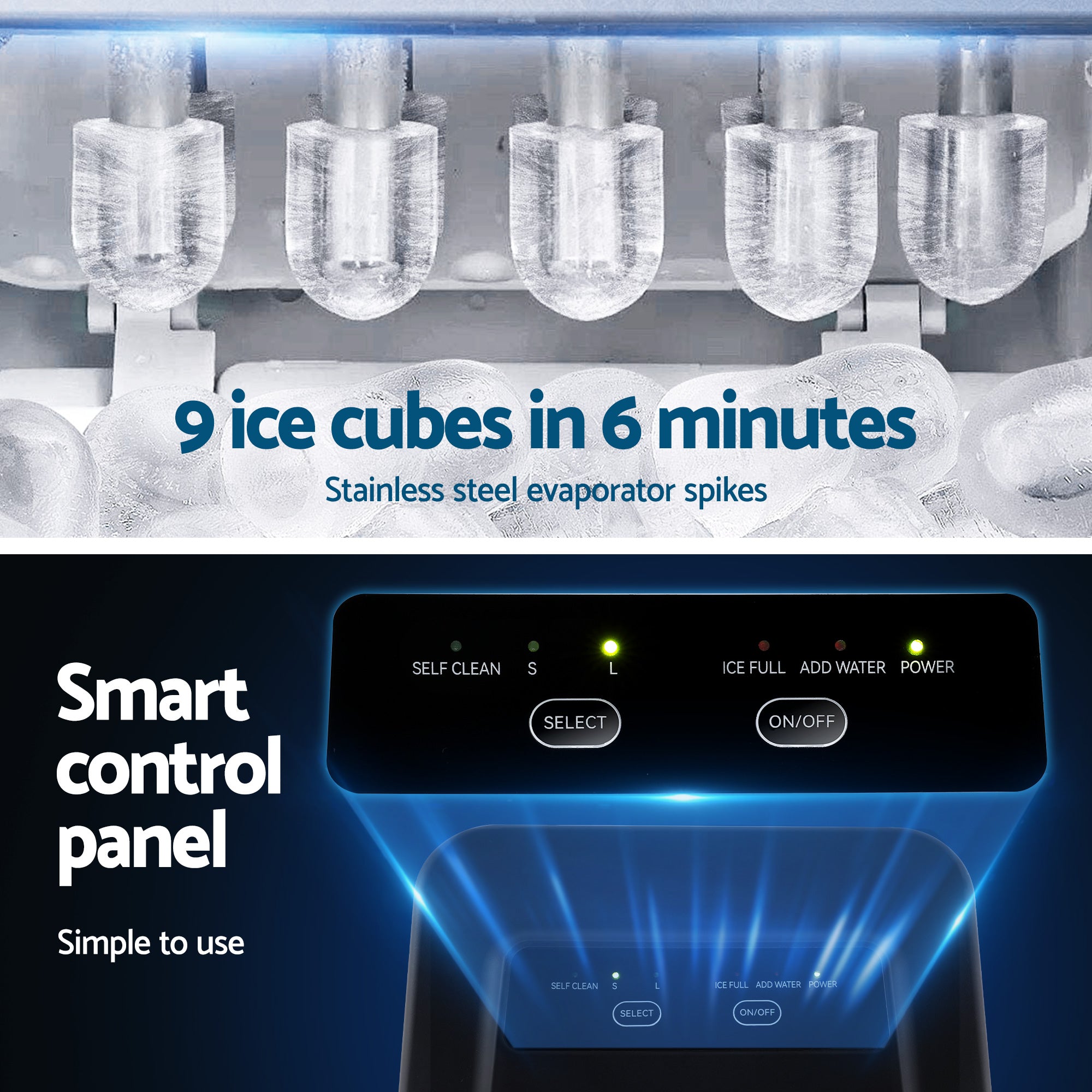 Devanti Ice Maker Machine Portable 12kg Countertop w/Self Cleaning 1.2L Black-Appliances > Kitchen Appliances > Ice Makers-PEROZ Accessories
