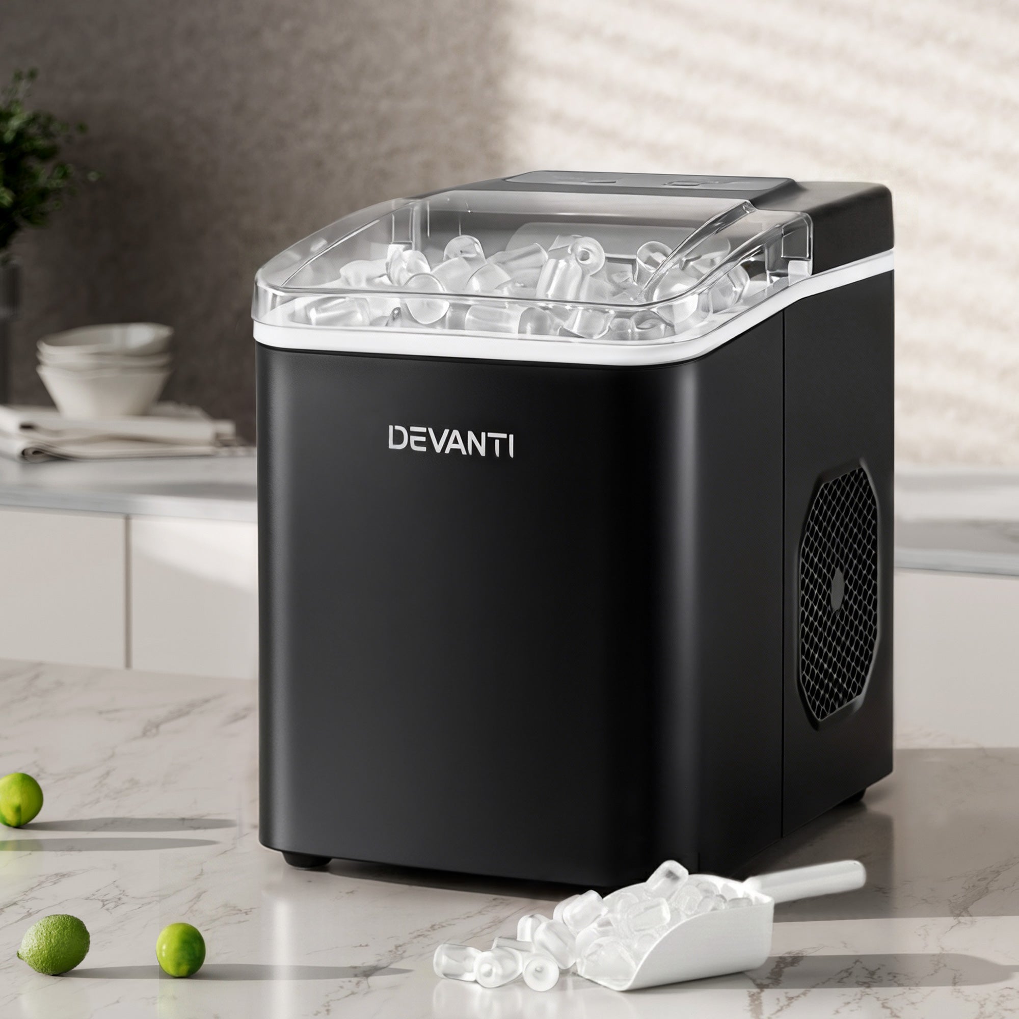 Devanti Ice Maker Machine Portable 12kg Countertop w/Self Cleaning 1.2L Black-Appliances > Kitchen Appliances > Ice Makers-PEROZ Accessories