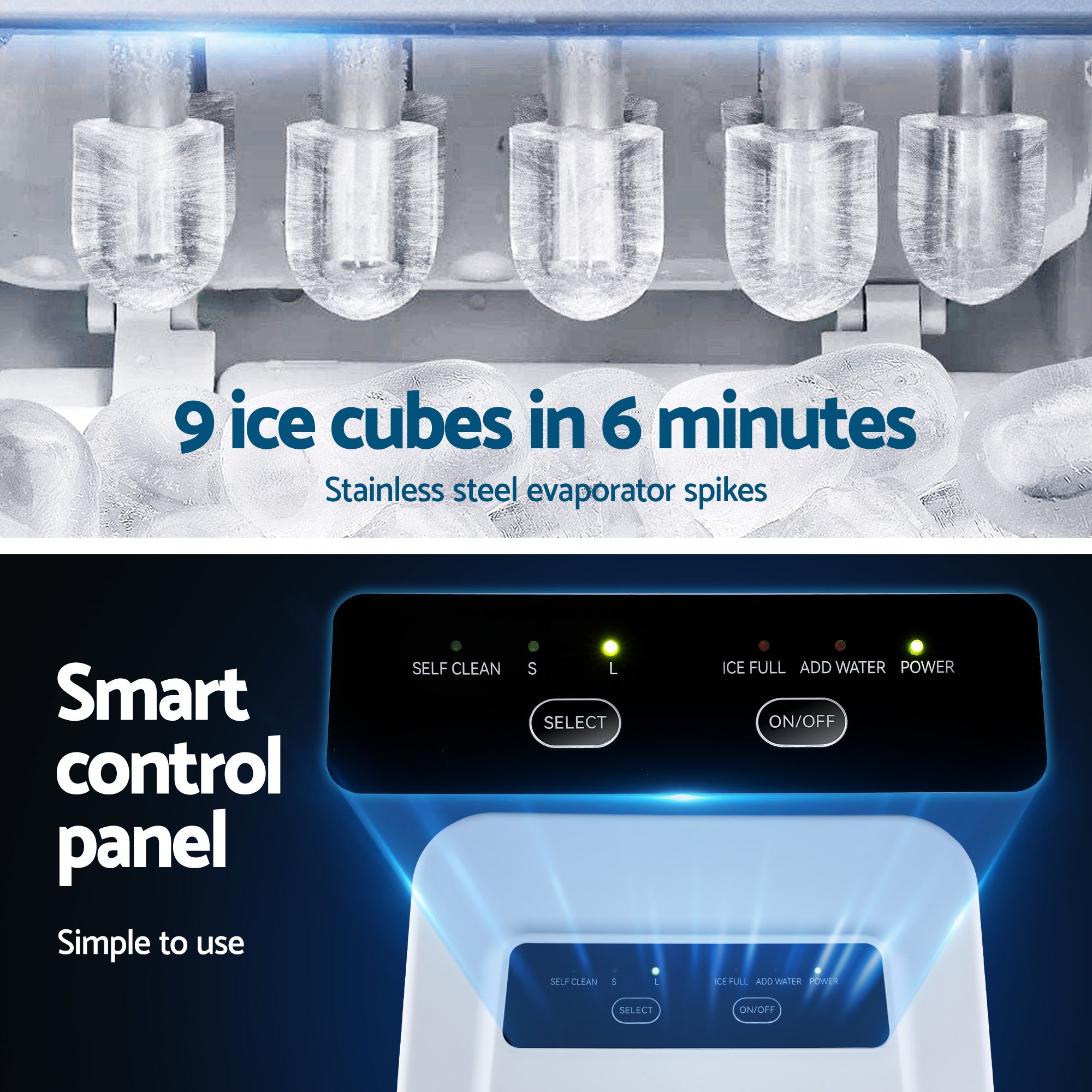 Devanti Ice Maker Machine Portable 12kg Countertop w/Self Cleaning 1.2L White-Appliances > Kitchen Appliances > Ice Makers-PEROZ Accessories