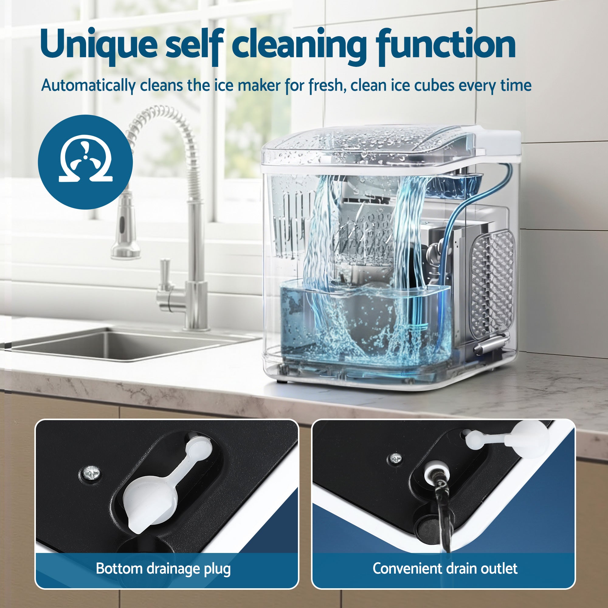 Devanti Ice Maker Machine Portable 12kg Countertop w/Self Cleaning 1.2L White-Appliances > Kitchen Appliances > Ice Makers-PEROZ Accessories