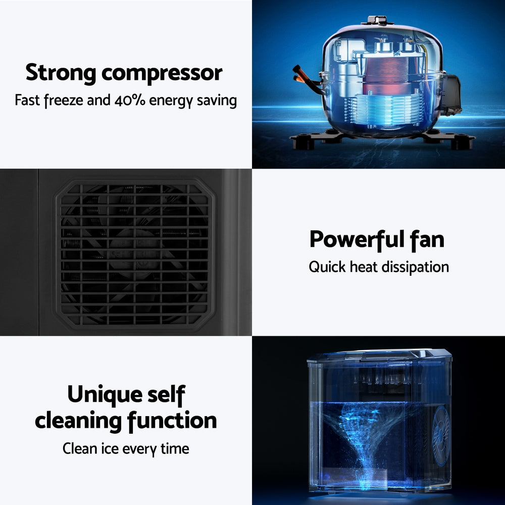 Devanti 12kg Ice Maker Machine 1.3L w/Scoop Holder Black-Appliances > Kitchen Appliances > Ice Makers-PEROZ Accessories