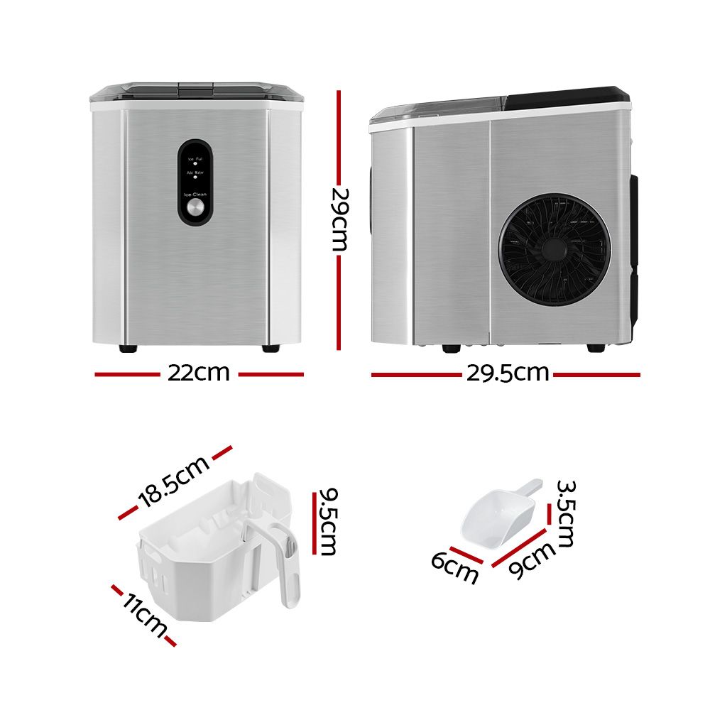 Devanti 12kg Ice Maker Machine w/Scoop Holder Silver-Appliances > Kitchen Appliances-PEROZ Accessories
