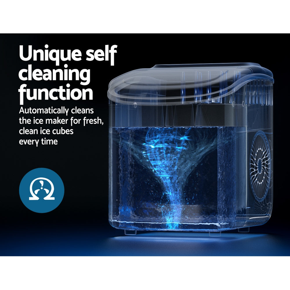 Devanti Portable Ice Maker Machine Ice Cube Tray 12kg Bar Countertop Black-Appliances > Kitchen Appliances-PEROZ Accessories