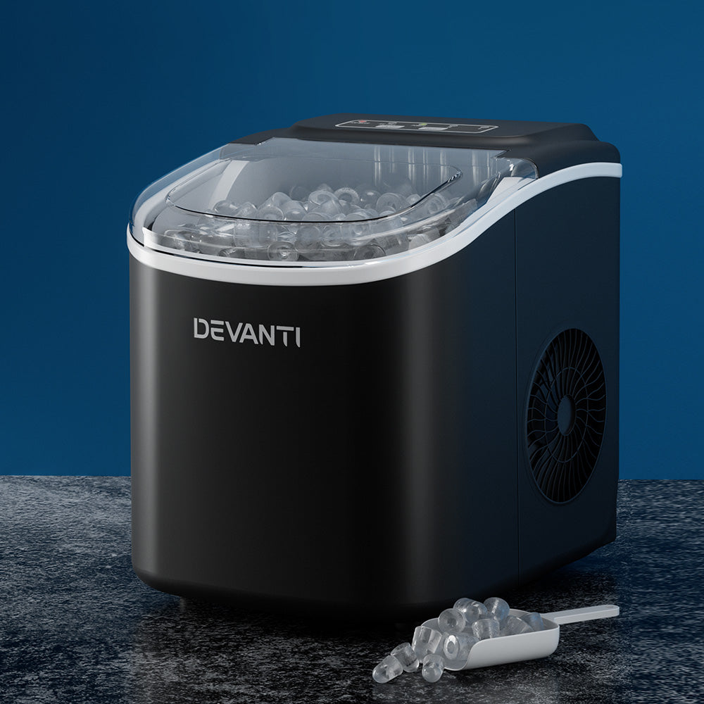 Devanti Portable Ice Maker Machine Ice Cube Tray 12kg Bar Countertop Black-Appliances > Kitchen Appliances-PEROZ Accessories