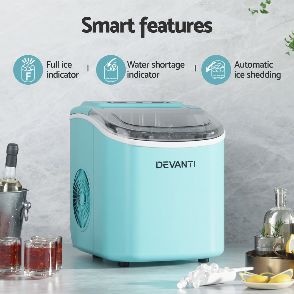 Devanti 12kg Ice Maker Machine w/Self Cleaning Green-Appliances > Kitchen Appliances > Ice Makers-PEROZ Accessories