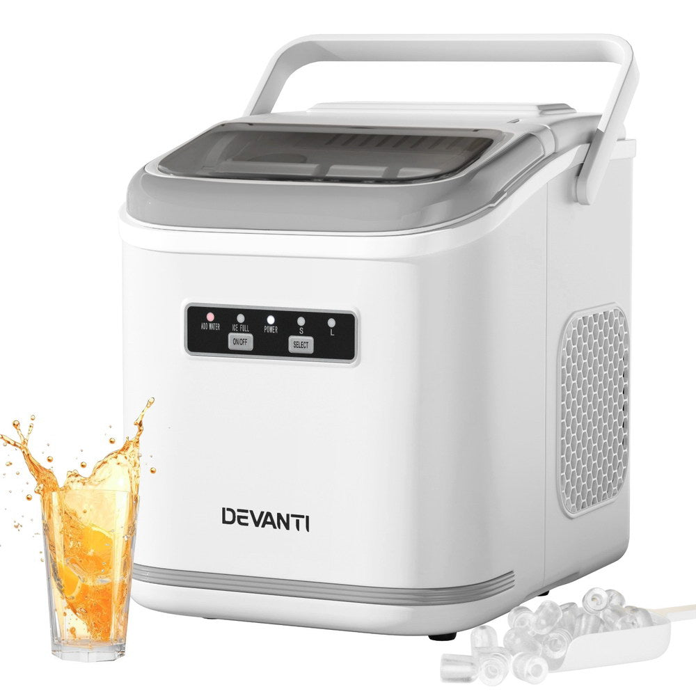 Devanti Ice Maker Machine Portable 12kg Countertop w/Self Cleaning 1.3L White-Appliances > Kitchen Appliances > Ice Makers-PEROZ Accessories