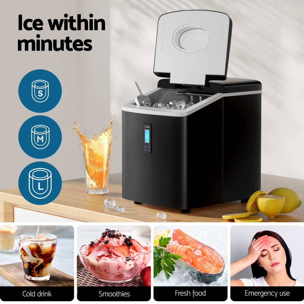 DEVANTI 3.2L Portable Ice Cube Maker Machine Benchtop Counter Black-Ice Makers-PEROZ Accessories