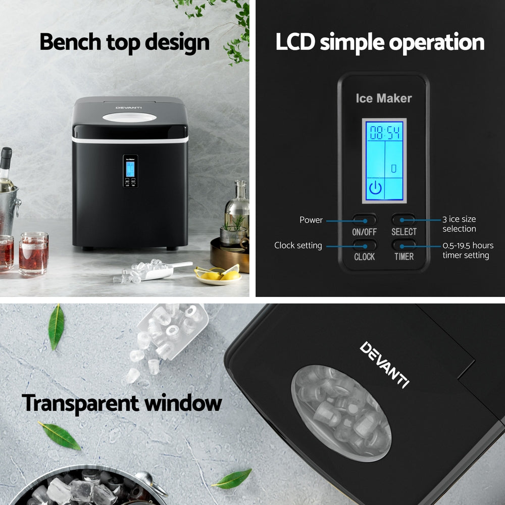 DEVANTI 3.2L Portable Ice Cube Maker Machine Benchtop Counter Black-Ice Makers-PEROZ Accessories