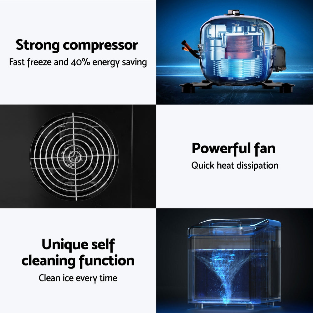 DEVANTI 3.2L Portable Ice Cube Maker Machine Benchtop Counter Black-Ice Makers-PEROZ Accessories